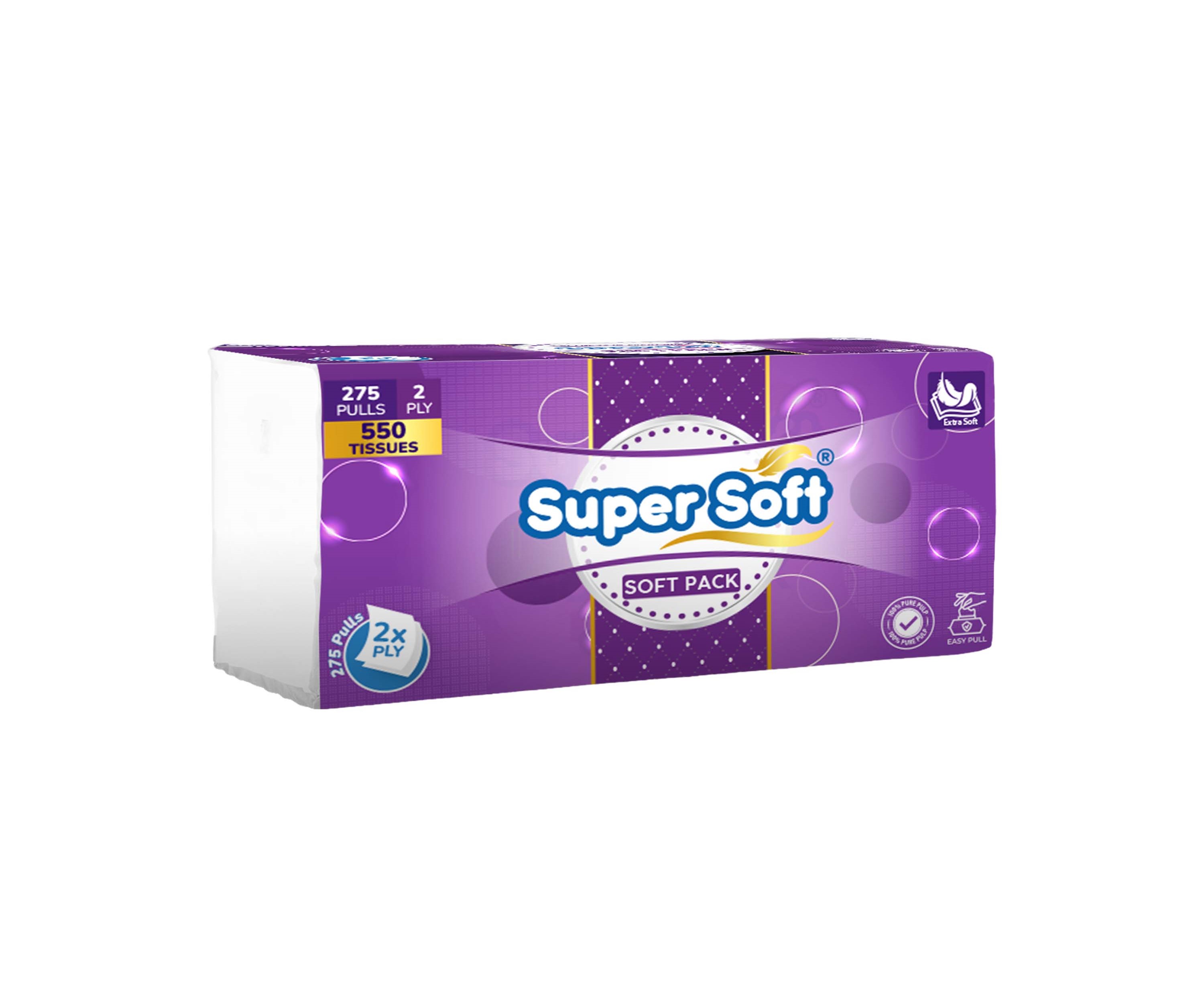 Super Soft non-perfumed soft pack tissues, 550 tissue layers, 20 × 20 cm